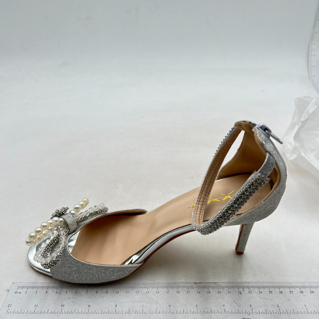 Xyd Women Open Toe High Heel Sandals Sexy Pearl Bowknot Ankle Strap Zipper Pumps
